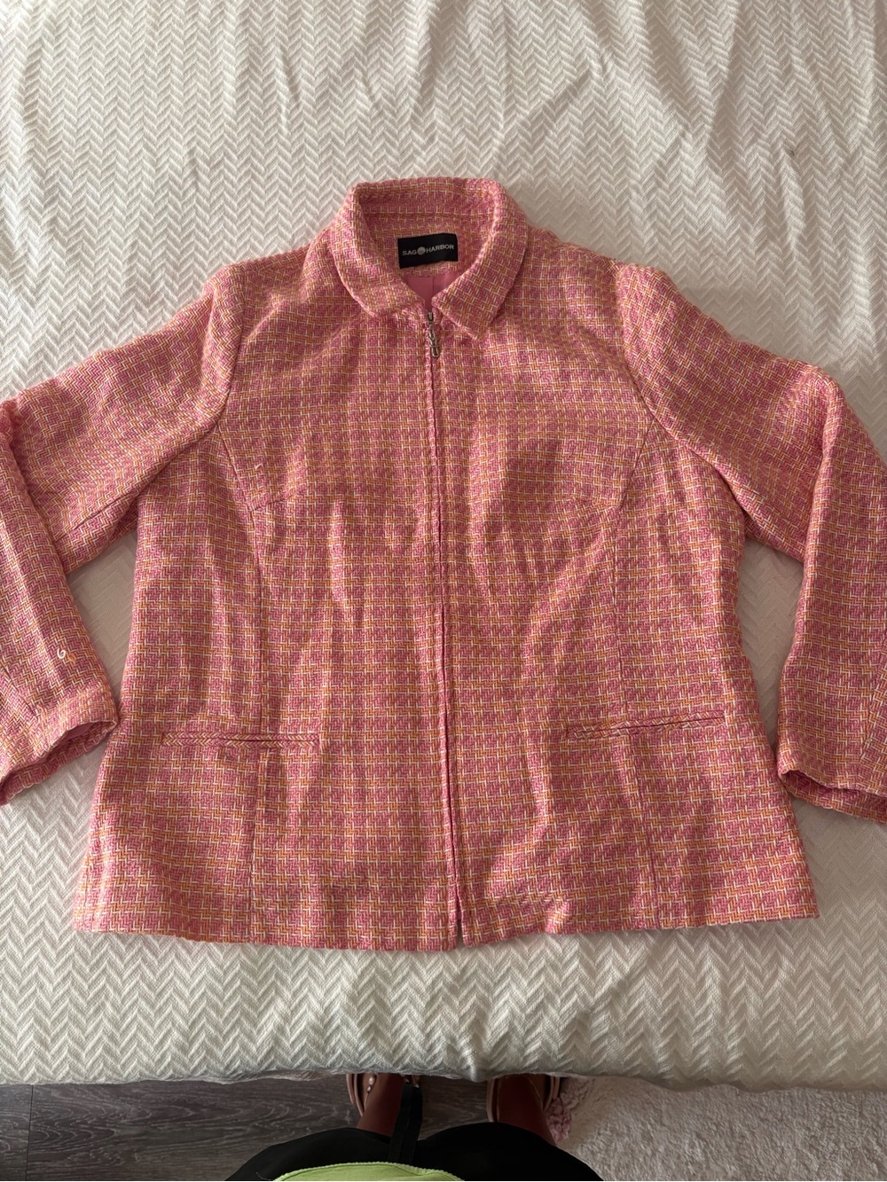 Sag Harbor Pink Tweed Zip Jacket